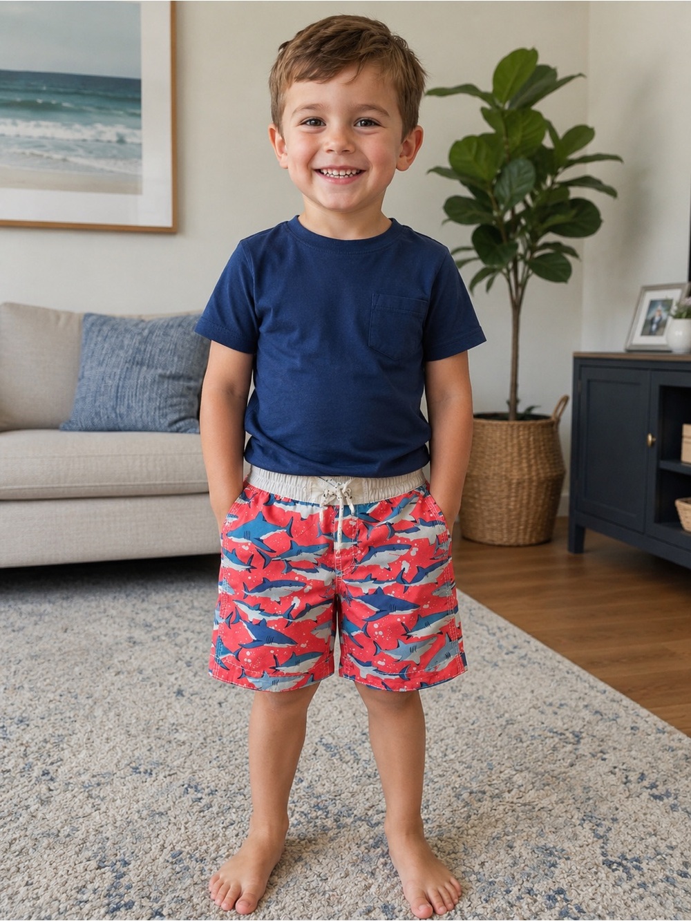 GAP kids Boys red/orange Shark Print Swim Shorts